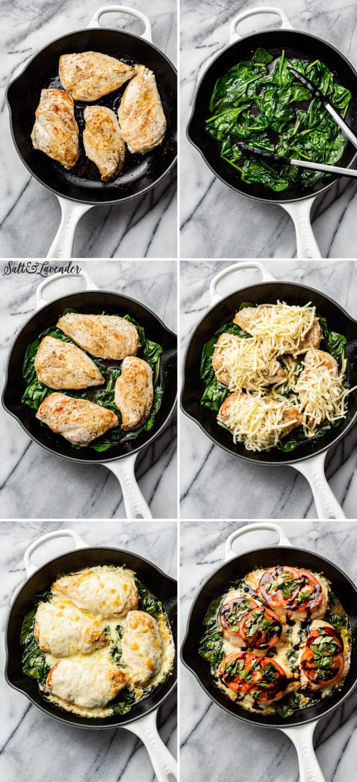how to make chicken caprese process photo collage