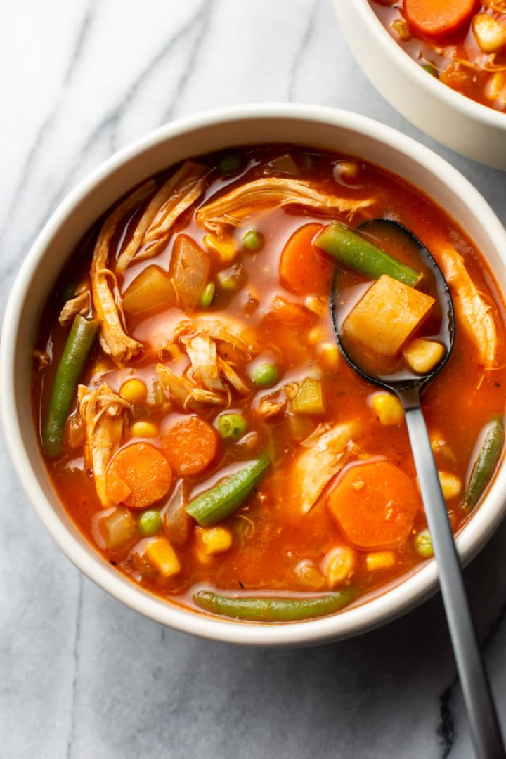 easy chicken vegetable soup in two bowls