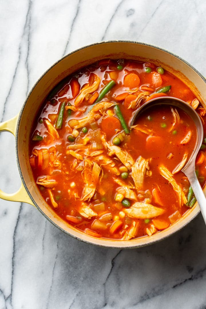 chicken and vegetable soup in a pot