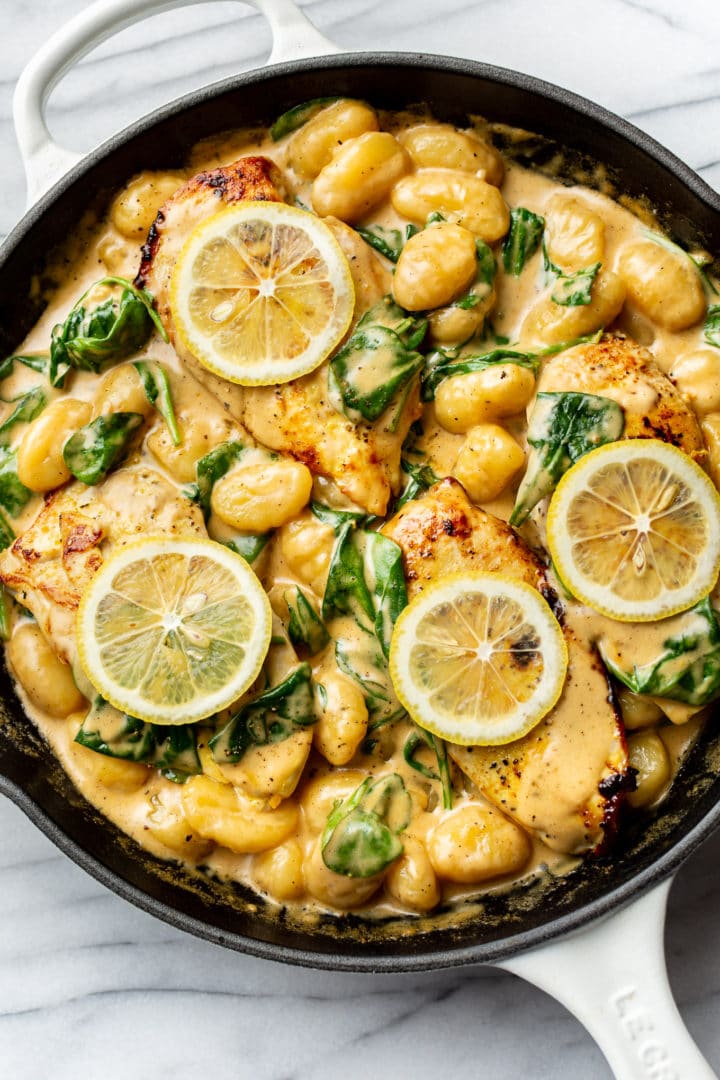 the best creamy chicken gnocchi in a skillet