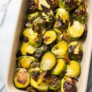 roasted brussels sprouts in a serving dish
