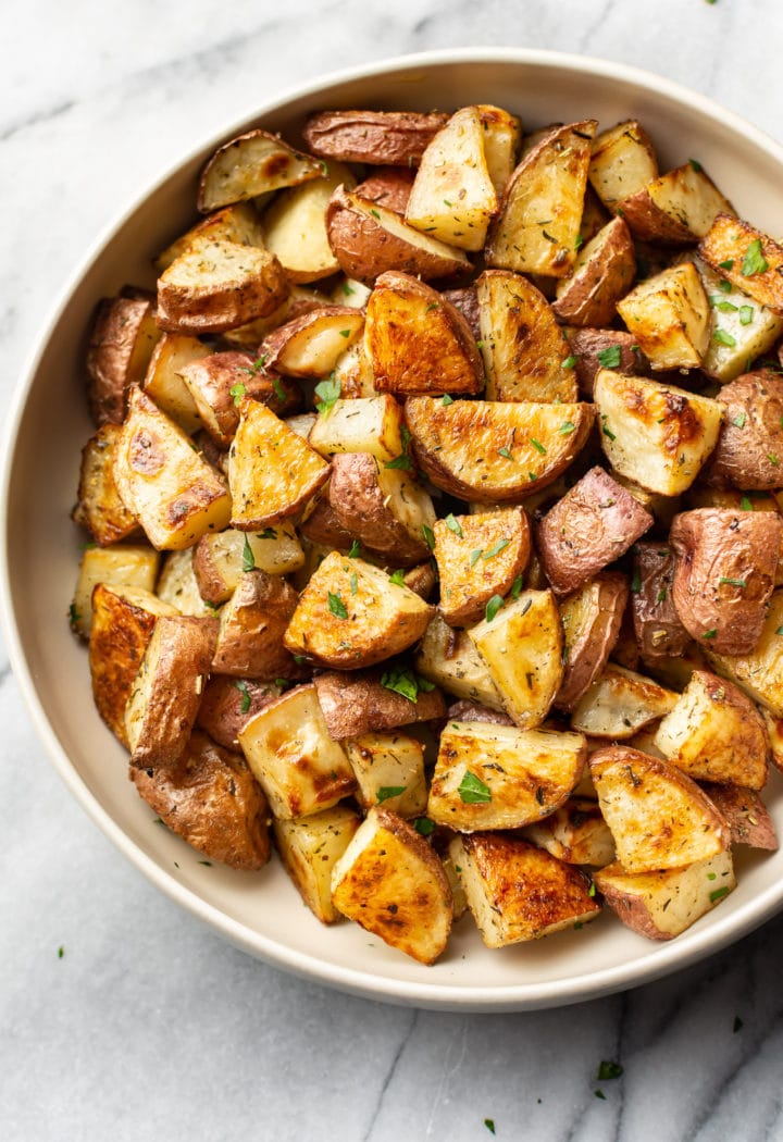 roasted red potatoes in a serving bowl