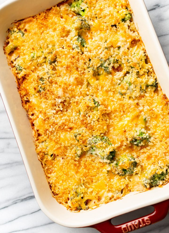 broccoli chicken divan in a 9x13 casserole dish