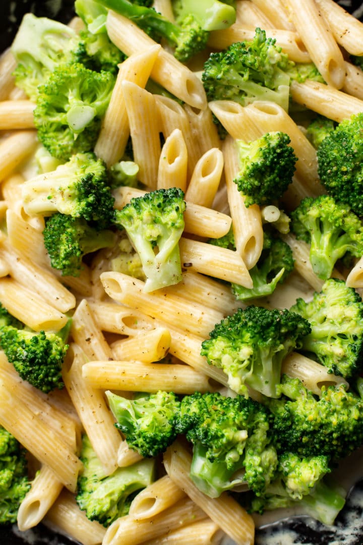 close-up of easy creamy broccoli pasta