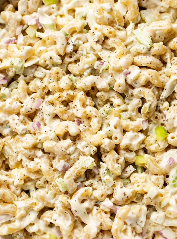 close-up of classic macaroni salad