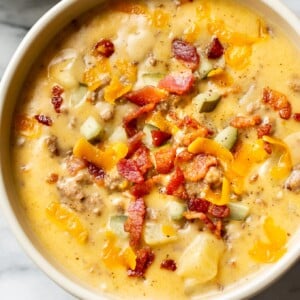 best cheeseburger soup close-up