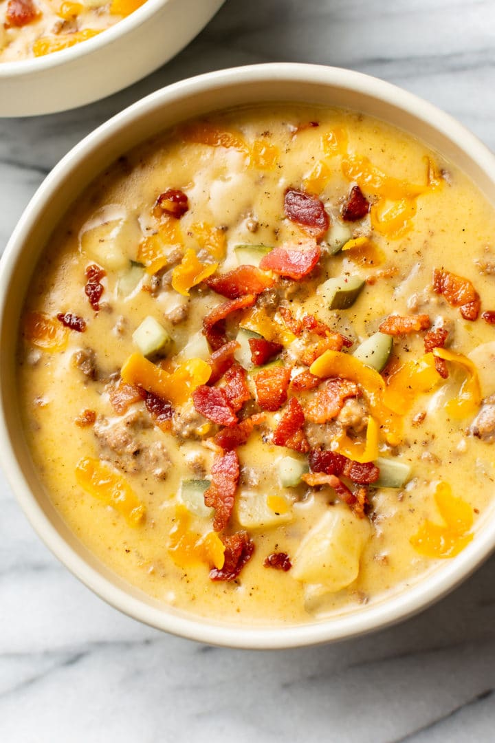 best cheeseburger soup close-up