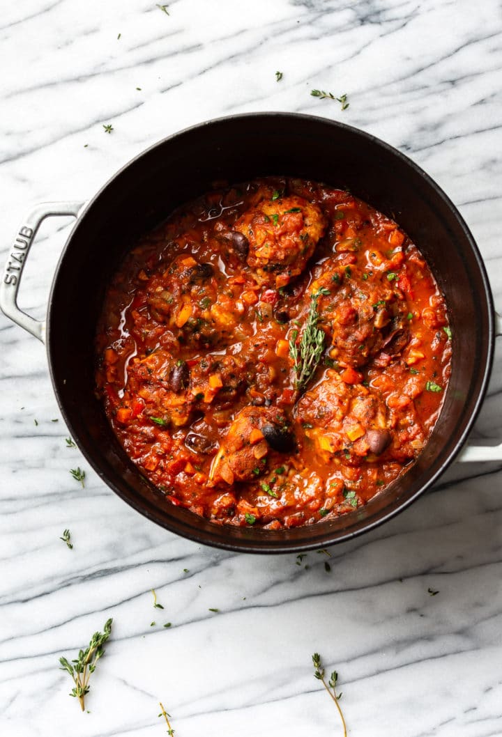 easy Chicken Cacciatore in a Dutch oven