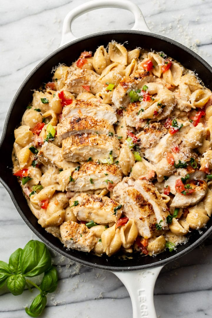 easy Cajun chicken pasta in a skillet