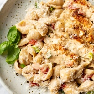 creamy Cajun chicken pasta in a shallow bowl