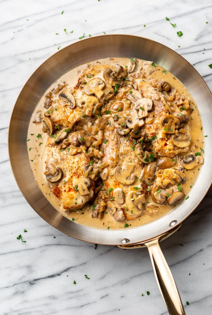 creamy sherry chicken in a skillet