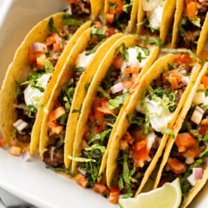 baked beef tacos close-up