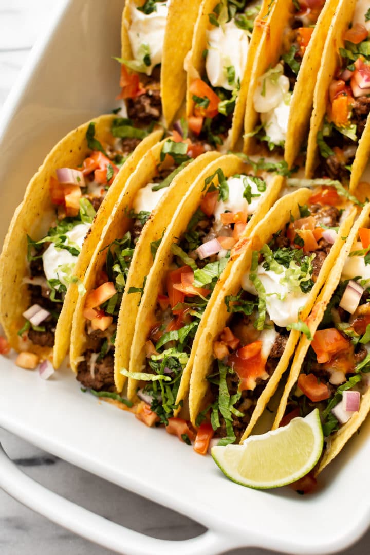 baked beef tacos close-up