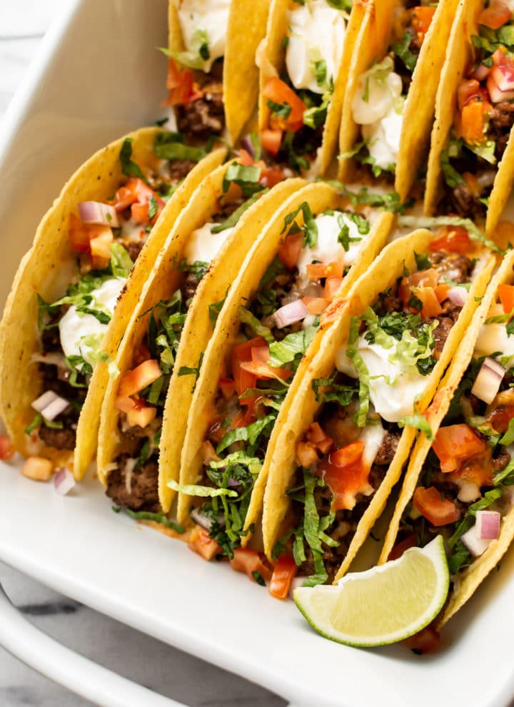 baked beef tacos close-up