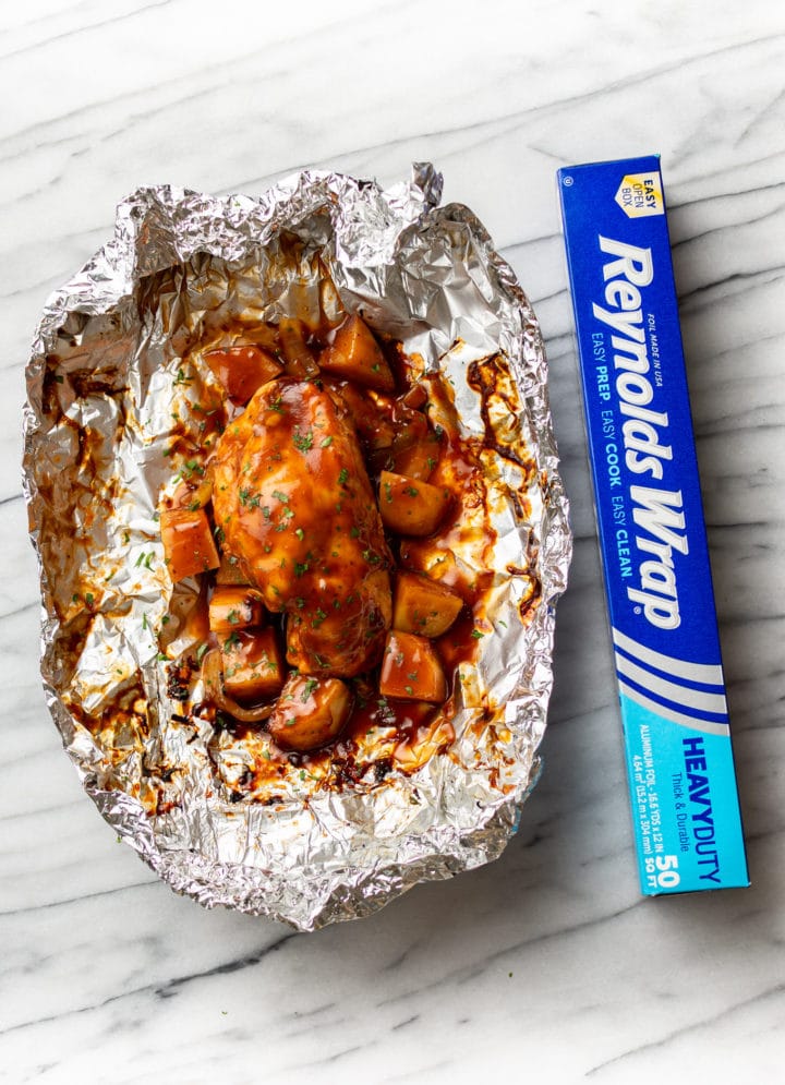 BBQ Chicken Foil Pack pictured with Reynolds Wrap Foil