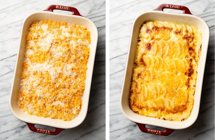 scalloped potatoes before and after baking
