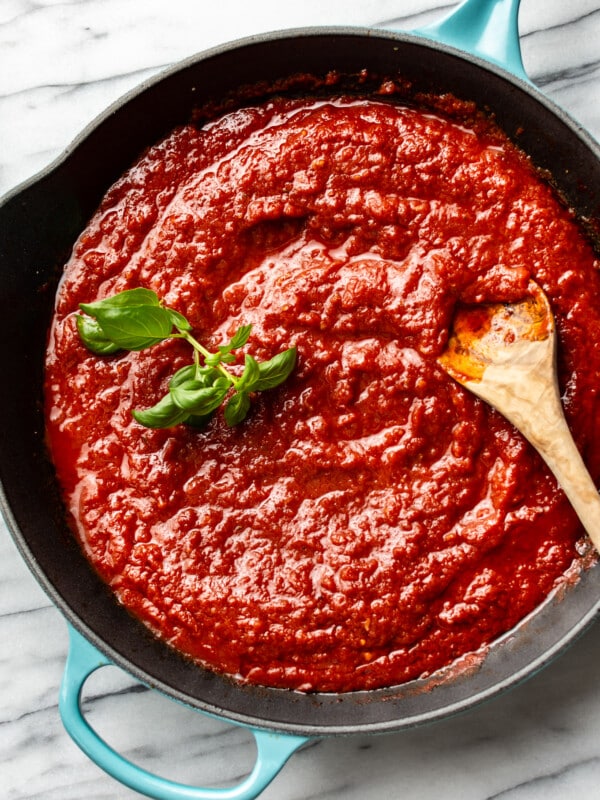 homemade marinara sauce in a skillet