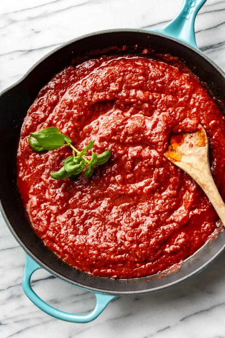 homemade marinara sauce in a skillet