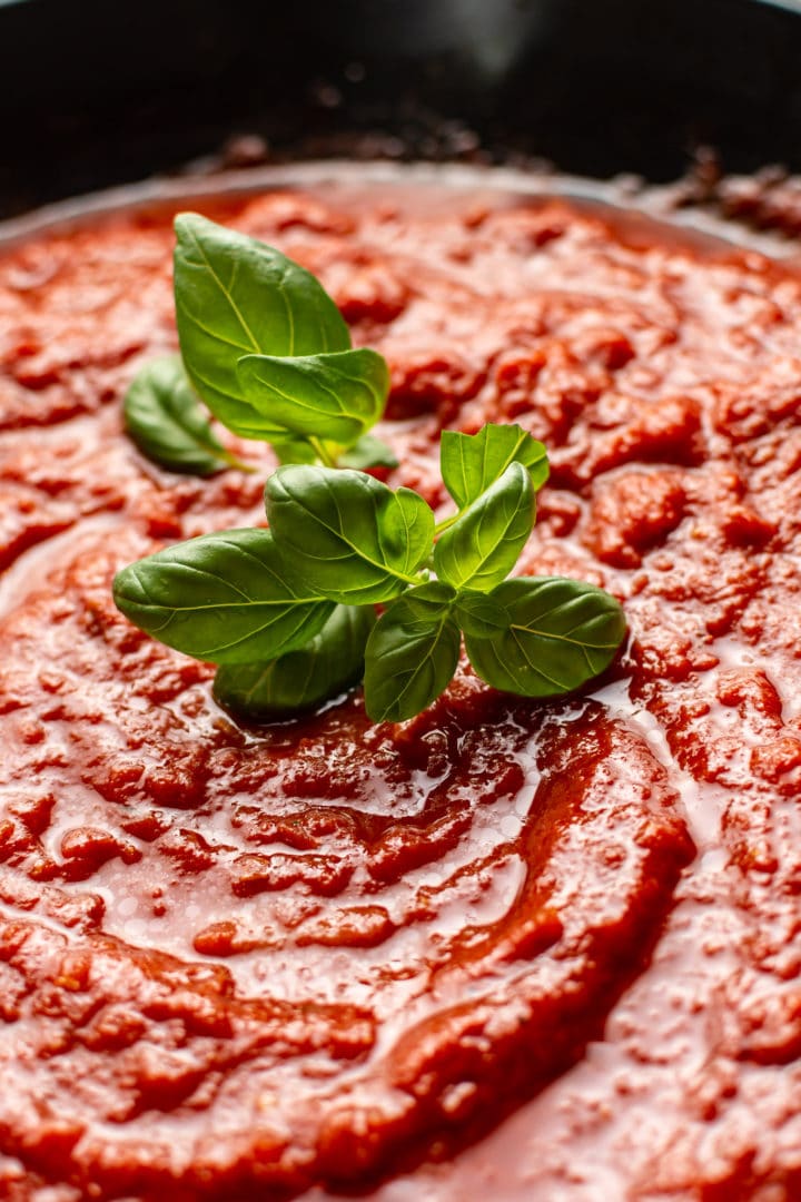 close-up of classic homemade marinara sauce