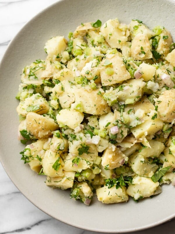 no mayo potato salad close-up in a serving bowl