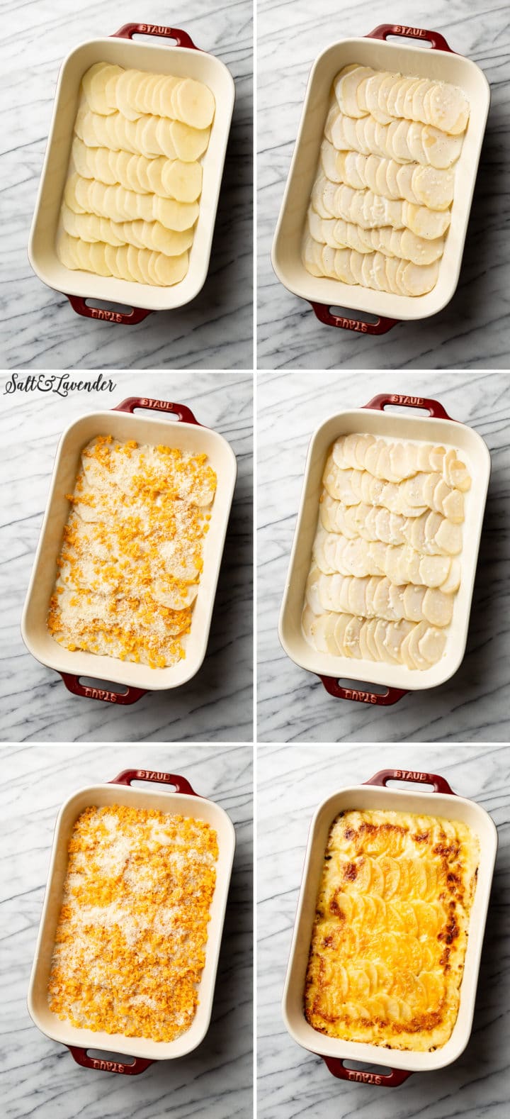 how to make scalloped potatoes process photo collage