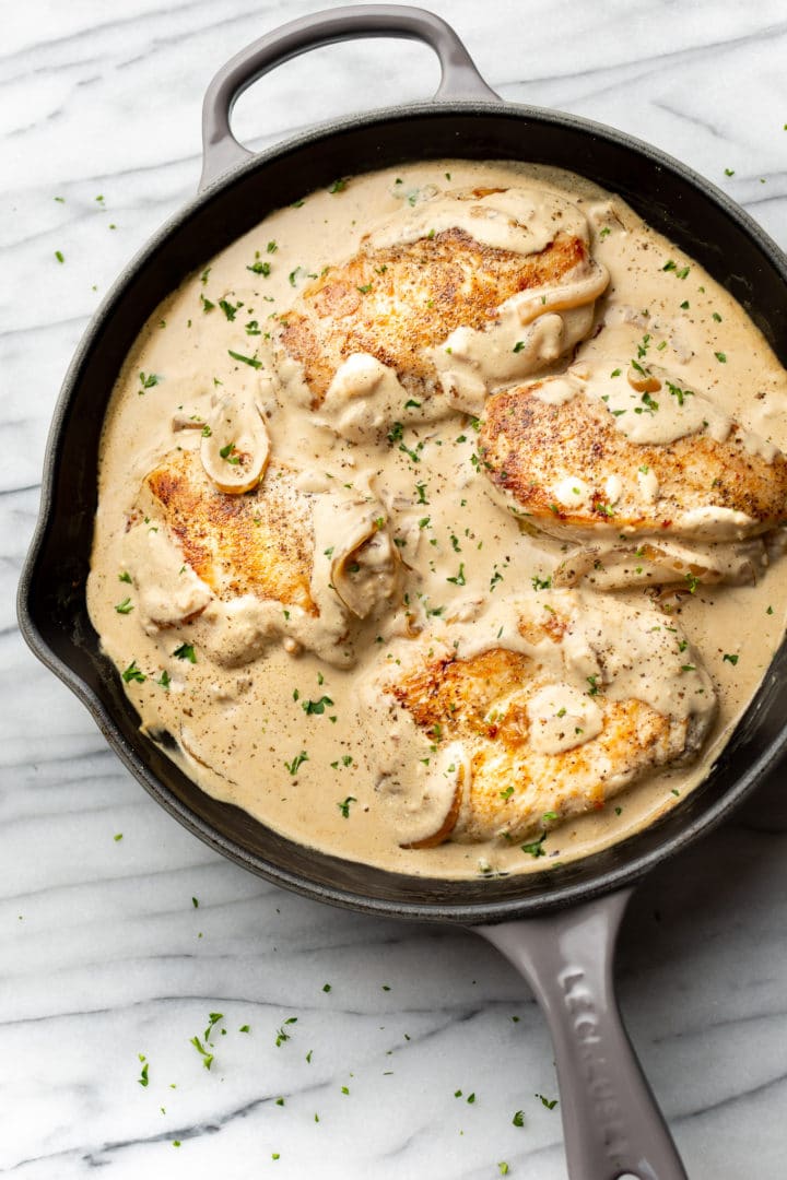 sour cream and onion chicken in a skillet