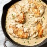 close-up of sour cream chicken in a skillet