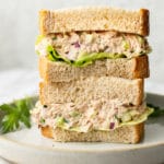 close-up of tuna salad sandwich stack