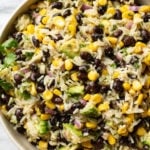 black bean corn avocado salad in a serving bowl