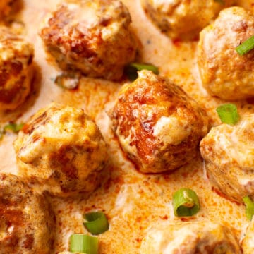 close-up of easy buffalo chicken meatballs