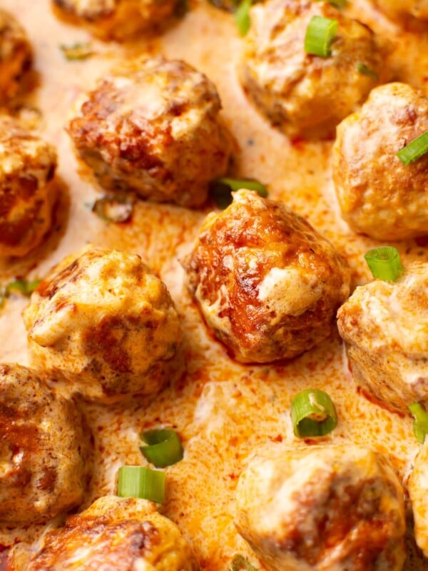 close-up of easy buffalo chicken meatballs