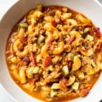 close-up of a bowl of cheeseburger macaroni