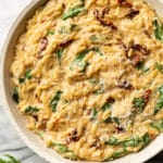 creamy Tuscan orzo in a serving bowl