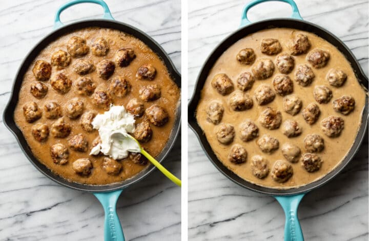 finishing swedish meatball sauce by adding in sour cream