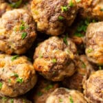 closeup of several meatballs