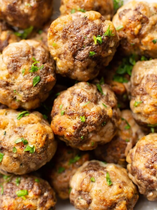 closeup of several meatballs