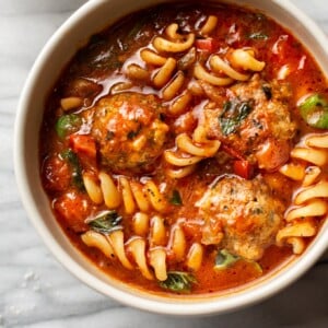 Italian meatball soup in two bowls