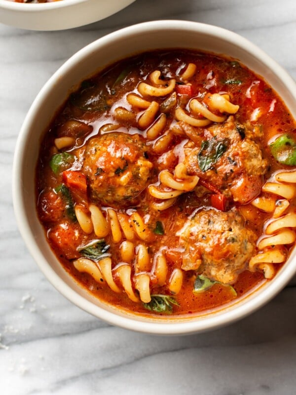 Italian meatball soup in two bowls
