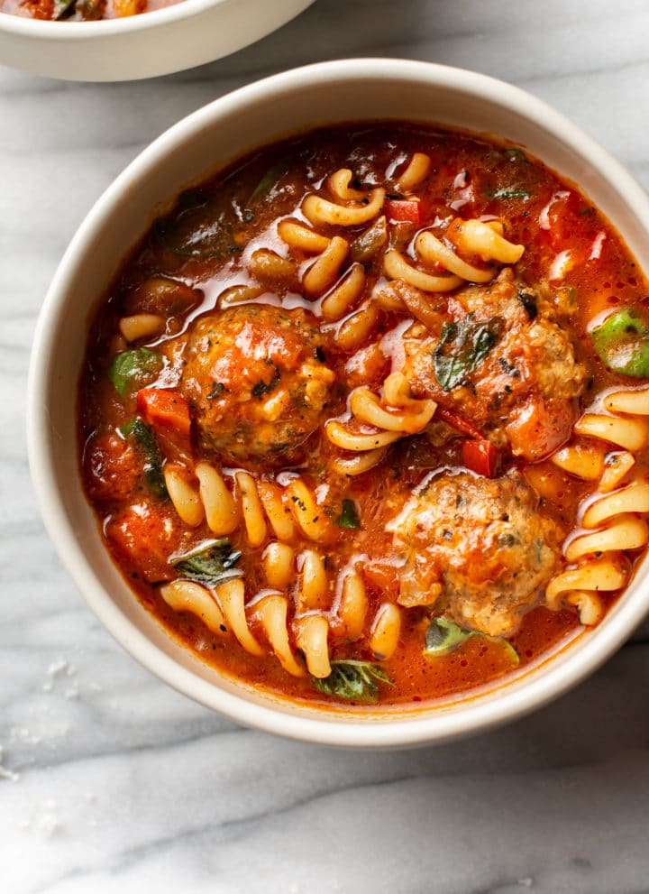 Italian meatball soup in two bowls