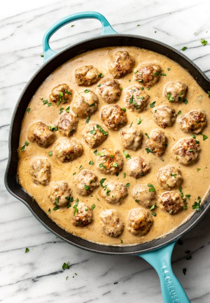 Swedish meatballs in a skillet