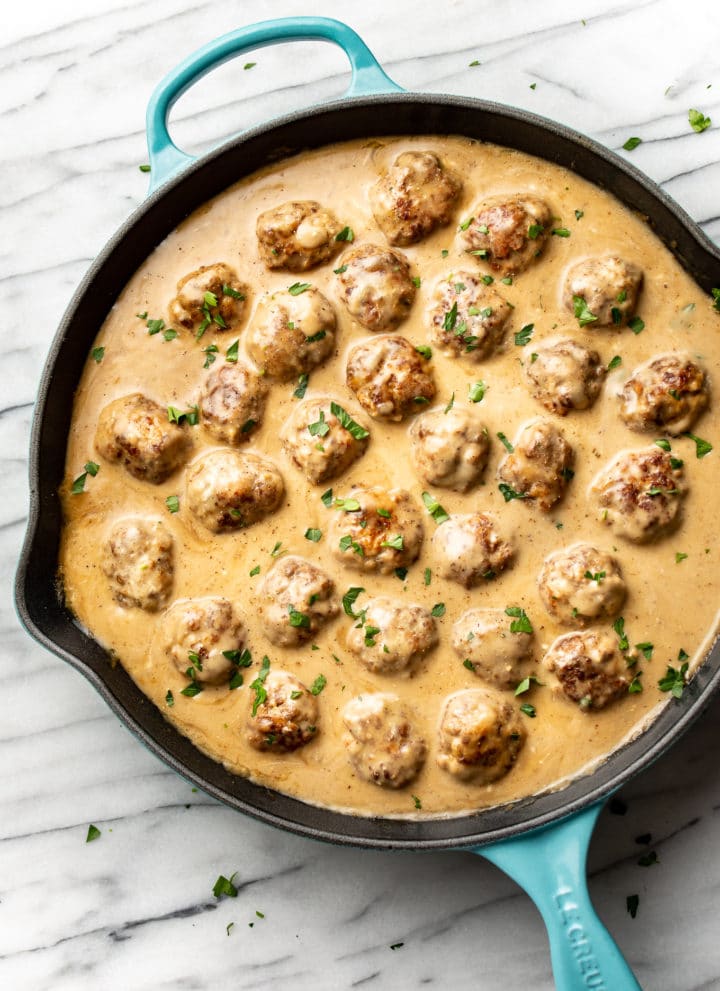 Swedish meatballs in a skillet