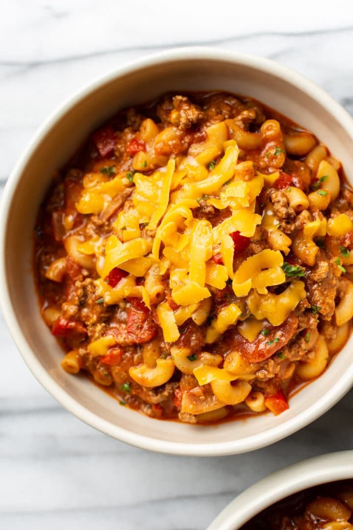 American goulash in two bowls