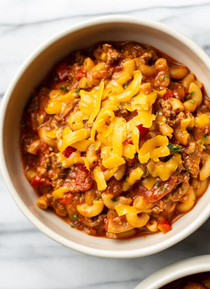 American goulash in two bowls