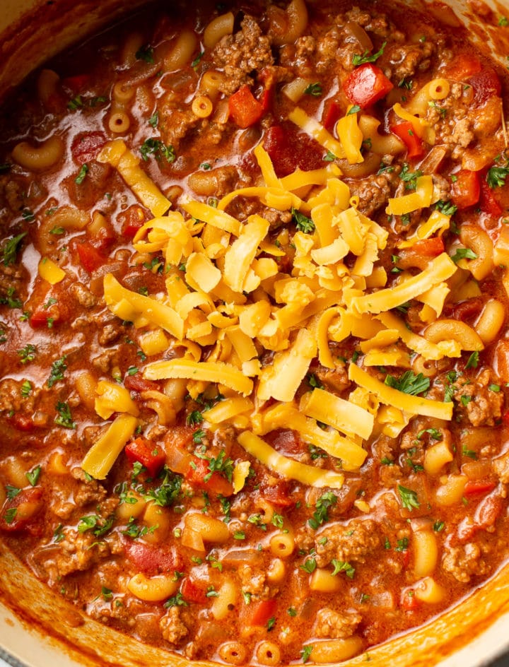 close-up of American goulash