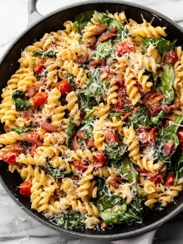 BLT pasta in a skillet