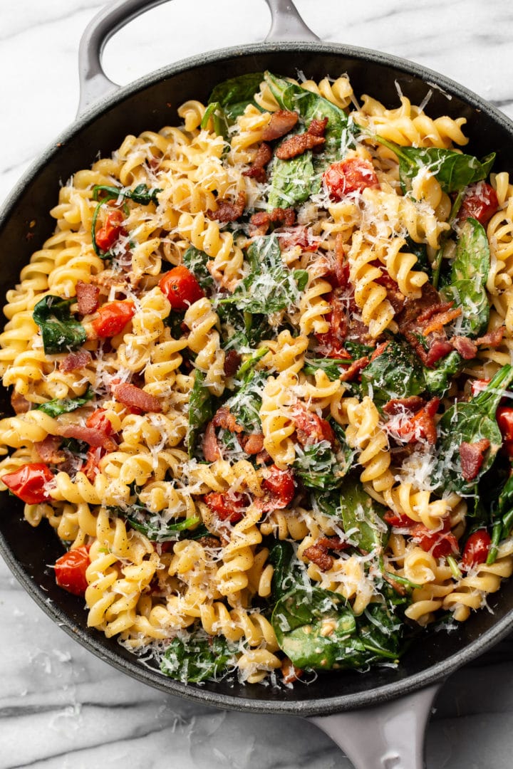 BLT pasta in a skillet