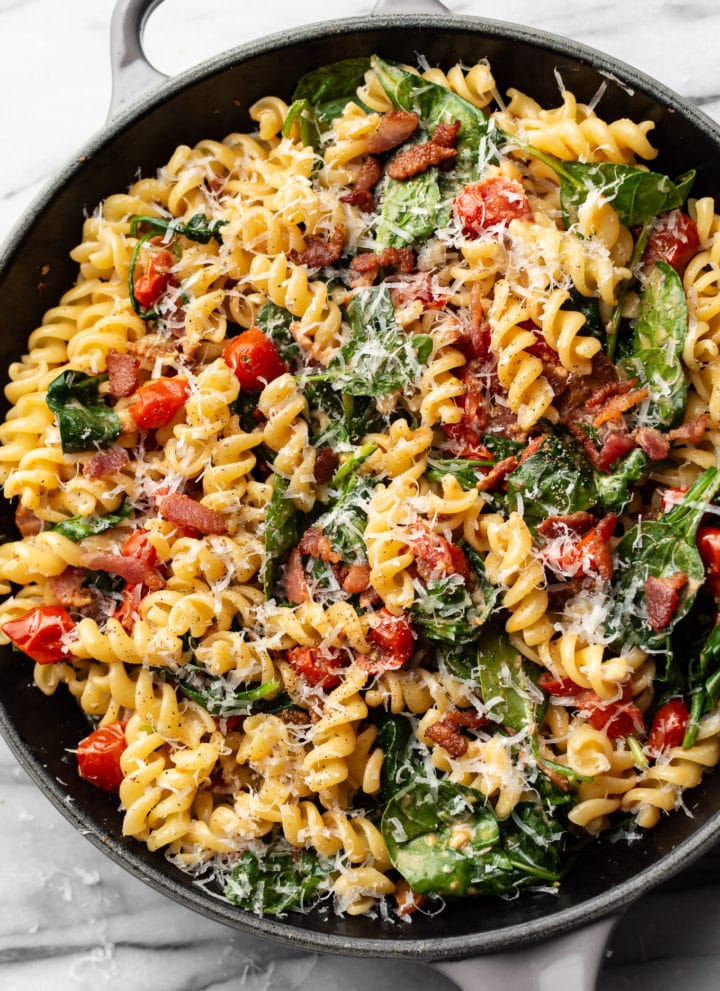 BLT pasta in a skillet