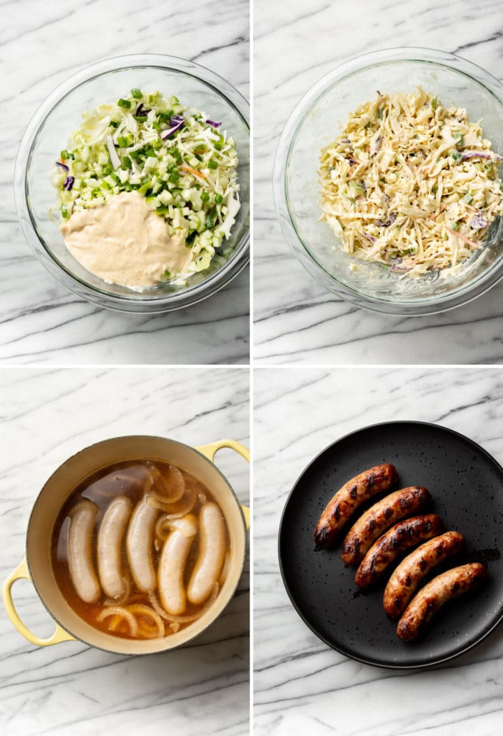 how to make Cajun beer brats process photo collage