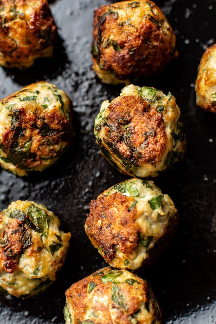 close-up of chicken and spinach meatballs