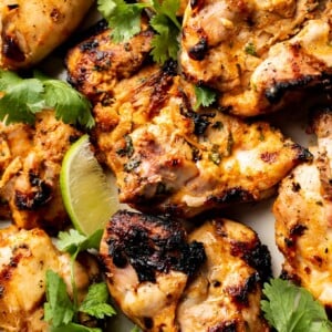 close-up of grilled cilantro lime chicken thighs